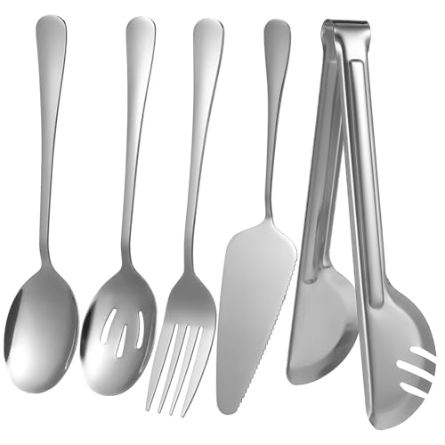 ERINGOGO Elegant Dinnerware Utensil Set 10-piece Cambridge Style Silverware Spoons Forks Knives Tongs Salad Server Serving Spoon for Wedding Party Buffet