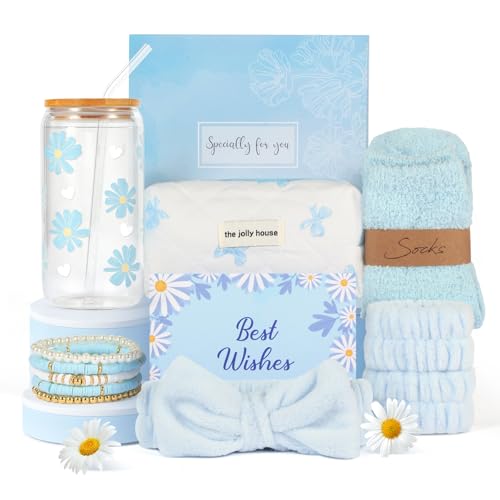 Regalos para niñas adolescentes de 9, 10, 11, 12, 13, 14 años, regalos de cumpleaños para niñas de 8 a 15 años, taza de vidrio con tapa y pajita, bolsa de cosméticos, calcetines, diadema, pulseras