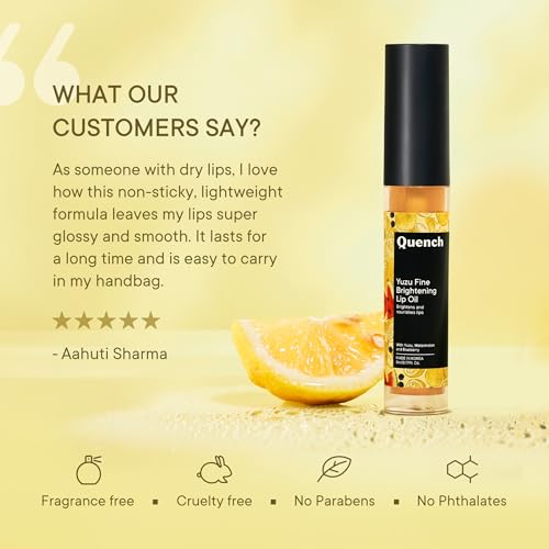 Image of QUENCH BOTANICS Quench Brightening Korean Lip Oil with Yuzu Vitamin C (Transparent) | Reduces Lip Pigmentation & Lightens Dark Lips | Non-Sticky, Non-Greasy Lip Balm | Made in Korea (5ml)