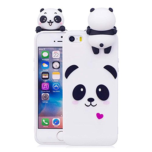 iPhone 5/5S/SE Case [Panda Series] Aeeque Ultra Thin [Slim Fit] 3D Cartoon Candy Color Soft TPU Silicone White iPhone 5SE Phone Case Bumper Shockproof iPhone 5 5S Protective Cover Gifts for Girls Boys