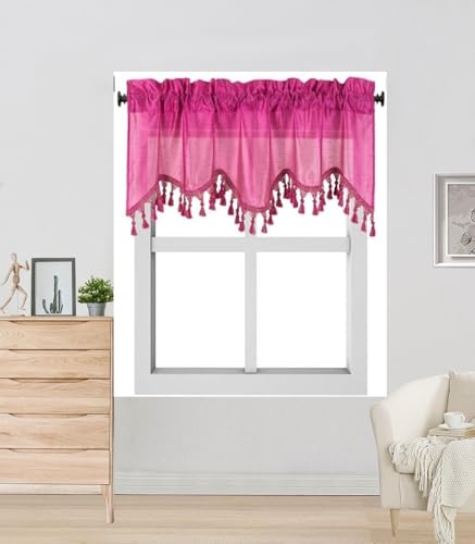 Solid Faux Silk Swag Waterfall Cascade Ascot Window Curtain Valance w/Tassels Trim 55