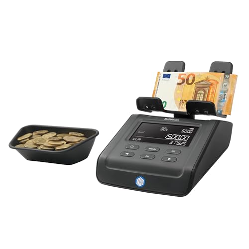 Safescan 6175 Máquina para contar dinero cuenta valor de monedas, billetes, vales y fichas -Cuenta monedas con reconocimiento automático de rollos -Balanza de dinero que guarda resultados del conteo