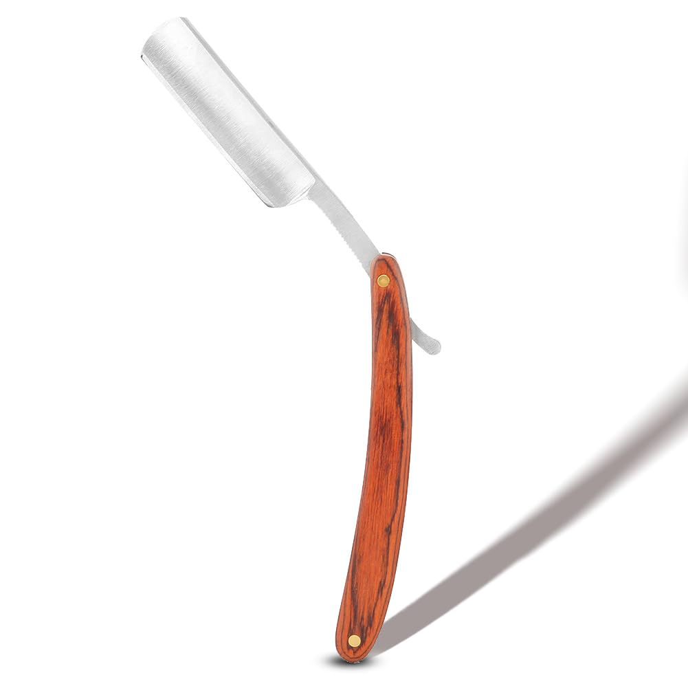 Navaja de Afeitar, Navaja Profesional Recta, Maquinilla de Afeitar de Barbero Antigua con Mango de Madera, Herramienta de Corte de Pelo para Afeitar la Barba de Borde Recto