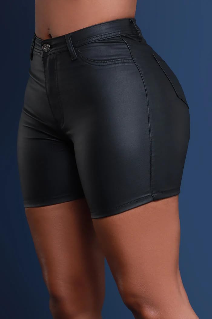 Zebaexf Women Sexy Leather Legging Shorts High Waist Faux Leg Stretchy Shorts PU Leather Pants - Image 3