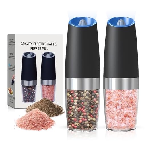 BELRIGO Battery Operated Salt And Pepper Grinder Set with LED Light, Automatic Electric Gravity Salt And Pepper Shakers Set, Each 6 AAA Batteries Needed, Adjustable Roughness, 2 Pack (Black)