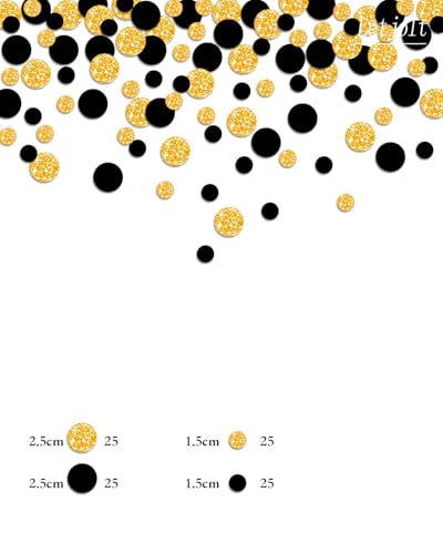 Image of Letjolt Golden Black Confetti Glitter Scatter Table Decoration 100 Pcs | Surprise Paper Craft, Birthday Party Anniversary Supplies, Bridal Baby Shower Wedding Gift, Circle Dots Decor
