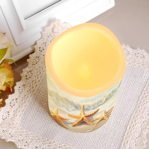 Image of Starfish Beach Flameless Candles with Remote Flickering Led Candles with Timer Set of 4 Electric Pillar Candles Battery Operated Fake Candles for Kitchen Room Home Decor