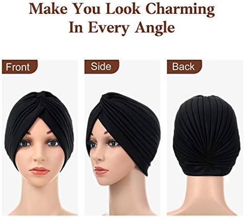 6 Pieces Turbans for Women Soft Turban Head Wrap Headwear Pleated Beanie Cap Hair Loss Hat