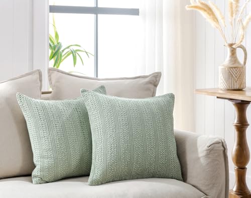Image of 26x26 Pillow Covers Boho Euro Shams Set of 2 Decorative Throw Pillow Covers Cotton Large Square Pillowcase for Couch Bed, Sage Green