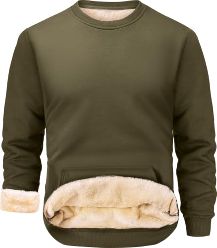 Peakwell Herren Fleece Pullover Sweatshirt Armeegrün XXL