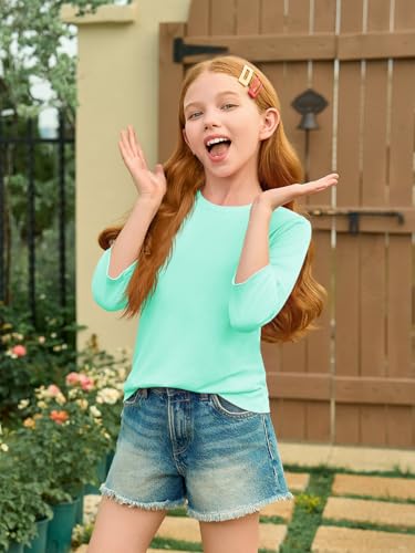 Image of Haloumoning Girls Casual 3 /4 Sleeve T Shirts Kids Crewneck Tops Fashion Tees 5-14 Years