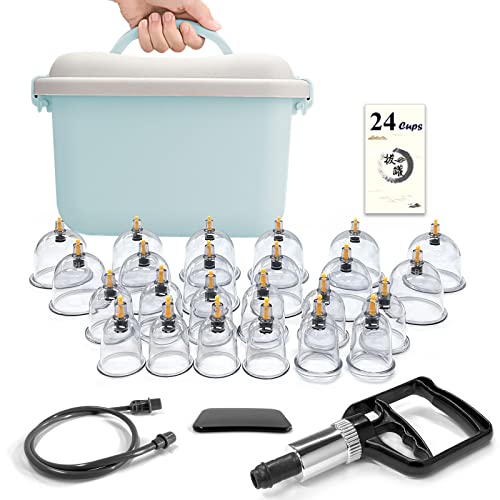 HDYAR Cupping Set w/ 24 Cups Professional Chinese Cupping Therapy Sets, Suction Hijama Cupping Set with Pump Cellulite Cupping Massage Kit