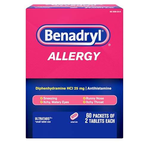 Benadryl Allergy Relief Medicine 60 Single Use Packets of 2 Tablets