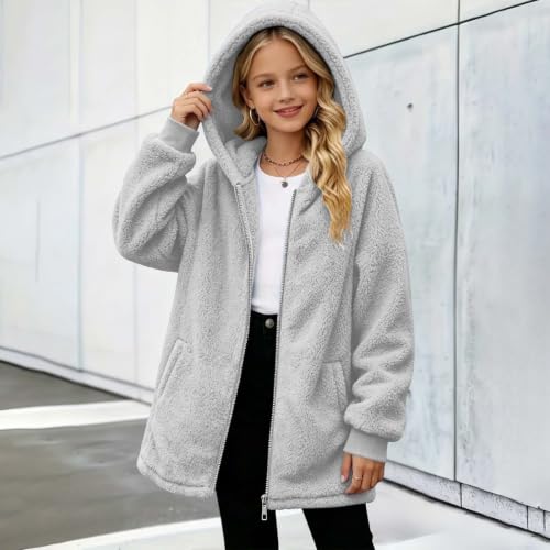 VXRDJU Girls Fleece Jacket Oversized Sherpa Zip Up Hooded Outwear - image 3