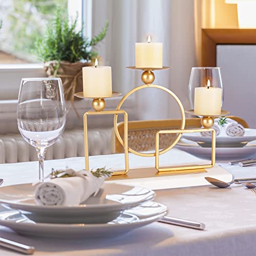 Gold Candle Holders For Pillar Candles With Marble Base 3 Arms Metal Candelabra Candle Holders Gold Home Decoration Elegant Candle Stand For Table Centerpieces,Fireplace,Anniversary #TOP3