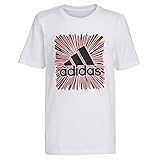 adidas Boys' Big Short Sleeve Cotton Blocked BoS Logo T-Shirt, White, M(10/12)