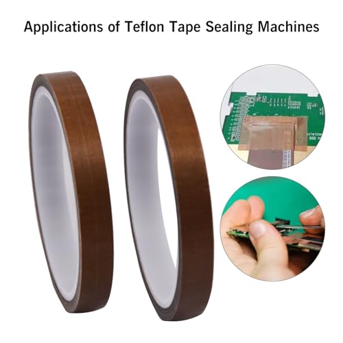 Image of 2 Roll 12mm PTFE Coated Fabric Tape, 1 /2 inch Width 32.8Ft Length High Temperature Tape, Brown Adhesive Tape for Vacuum, Hand and Impulse Sealers