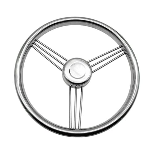 Volante de acero inoxidable pulido con espejo de 3 radios, 13,5 pulgadas, compatible con yates y barcos