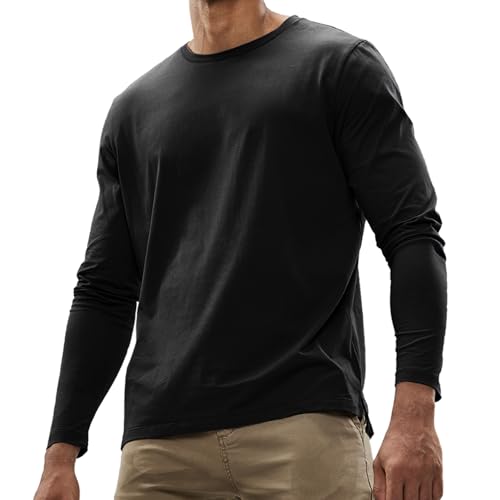 MIER Men's Long Sleeve Shirts Soft Stretch Combed Cotton Tees Crew Neck Classic Fashion Casual T-Shirt - Main Image