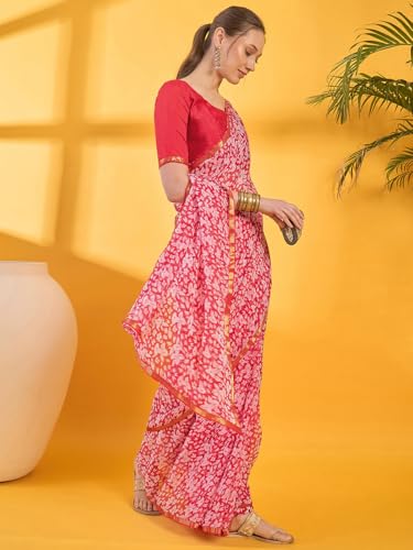 Image of SIRIL Women's Printed Chiffon Saree with Unstitched Blouse Piece