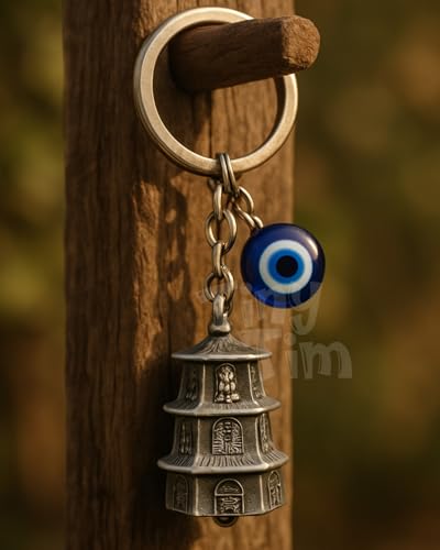 Image of Tiny Tim Guardian Bell with Evil Eye Charm - Protective Motorcycle & Car Accessory - Tibetan-Inspired Design - Wards Off Negative Energy - Ideal Gift for Bikers & Travelers