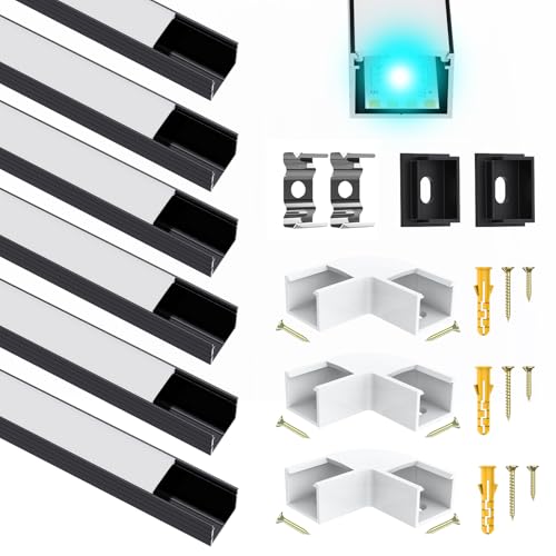 Led-kanaal, aluminium profiel, zwart, voor strips tot 16 mm, U-vorm, diffuser met melkwitte afdekking, geschikt voor Philips Hue ledstrips/strip/band plus
