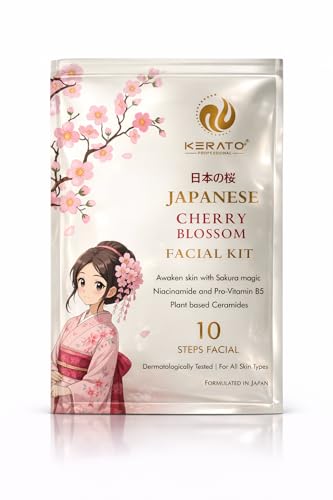 Image of KERATOPLUS Japanese Cherry Blossom Facial Kit | Niacinamide and Pro-Vitamin B5 | Plant Based Ceramides | Infused with Cherry Extracts | Dermatological Tested | 10 Steps Facial for All Skin Types