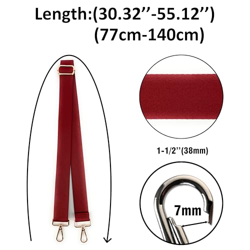 Image of Red Purse Strap with Light Gold Hardware 1-1 /2 Inch Wide Solid Color Replacement Crossbody Guitar Style Shoulder Strap for Handbags Totes