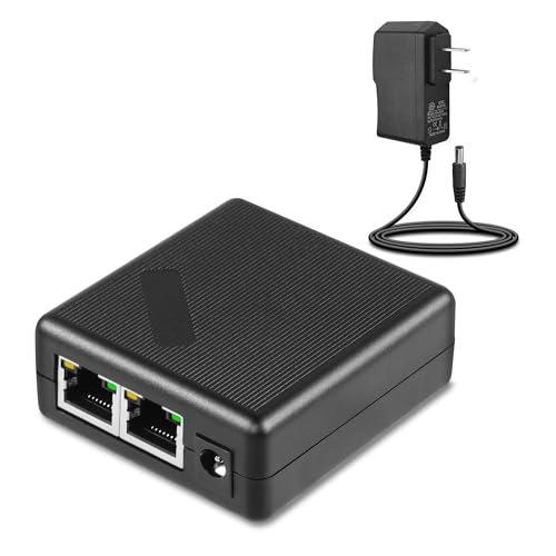 SinLoon Gigabit Ethernet Splitter RJ45 Network Splitter 1 to 2 1000Mbps with DC Power Supply Adapter for Computer, Hub, Switch, Router, ADSL, Set-top Box, Digital TV, etc