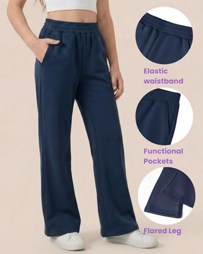 Image of WELAKEN Girls Sweatpants for Casual & Athletic - Kids Flared Pants Bell-Bottom Trousers with Pockets
