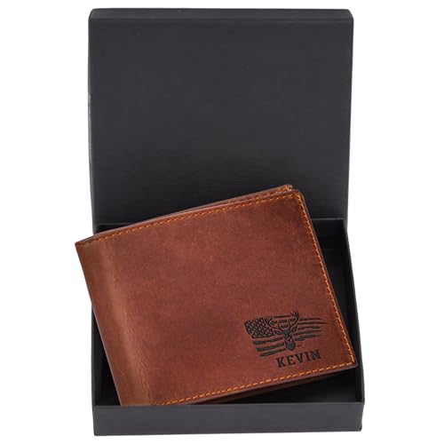 Personalized Leather Wallet for Men – Custom Engraved Deer Wallet for Dad, Son, Grandpa, or Husband – Handmade Gift for Birthday, Graduation, Anniversary, or Father’s Day