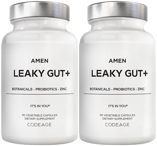 Amen Leaky Gut Supplement - Advanced Formula with Bioavailable L Glutamine, Zinc, Turmeric, DGL Licorice Root - Marshmallow Root - Probiotics & Fermented Prebiotics - Vegan, Non-GMO - 2-Pack