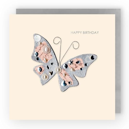 Second Nature Jewelled Limited Edition 'Butterfly' Blank Greeting Card, Cream