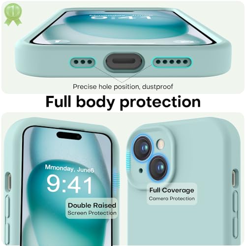 Image of LOVE 3000 Compatible with iPhone 15 Case, [Smooth Silicone Full Coverage Camera] [8ft Drop Protection], Soft Microfiber Lining Full Body Protective Case for iPhone 15 6.1 inch - Mint