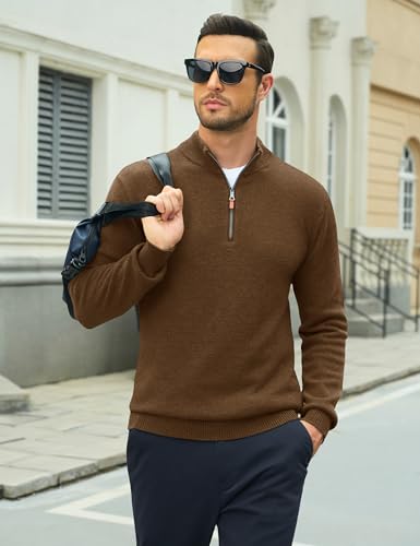 Image of MAGCOMSEN Men's Quarter Zip Pullover Lightweight Mock Neck Polo Sweater Long Sleeve Warm Fall Winter Pullover Sweaters