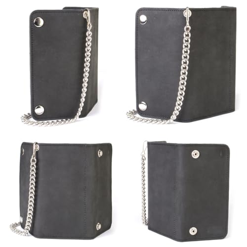 Image of Milwaukee Leather MLW7889 Men's 7.5 inch Black Premium Leather Soft Biker Wallet - Bi-Fold Anti-Theft Stainless Steel Chain