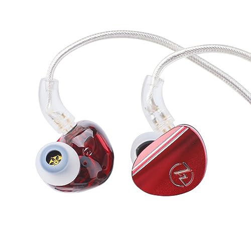 LINSOUL 7HZ SONUS 1DD+1BA Dual Driver In Ear Monitor, HiFi In Ear Auriculares IEM, con cable OCC plateado de gama alta, aluminio Back Cavity para audiófilos, auriculares para videojuegos (rojo, 4,4