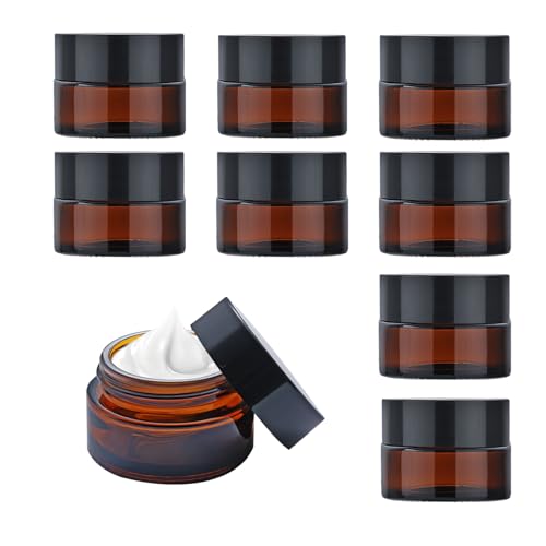 9 tarros de vidrio ámbar de 5 ml, tarros de cosméticos vacíos con tapas, tarros de vidrio vacíos para crema facial, tarro de almacenamiento de loción para maquillaje, muestras, uso en viaje