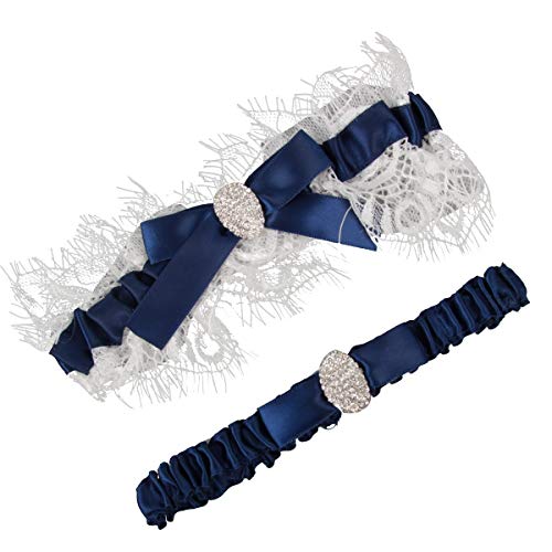 Image of White Lace Wedding Garters Bridal Garter Set for Women Bride Garters With something Blue
