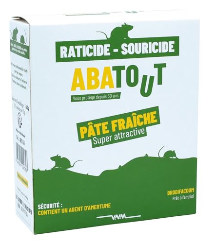 ABATOUT Raticide souricide pâte 150 g - 15 doses prête à l'emploi - maison - habitat, Voir Photo
