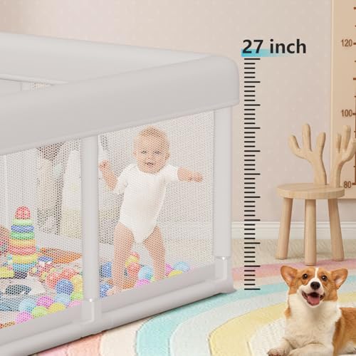 Image of Baby Playpen 74x50 in PlayPen for Babies and Toddlers, Large Play Yards for Indoor & Outdoor with Zipper Gates, Breathable Mesh with Mat