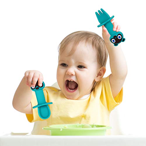 Toyvian 2 Peças de Silicone para Bebês Colheres de Garfos Com Padrão Animal para Crianças Utensílio