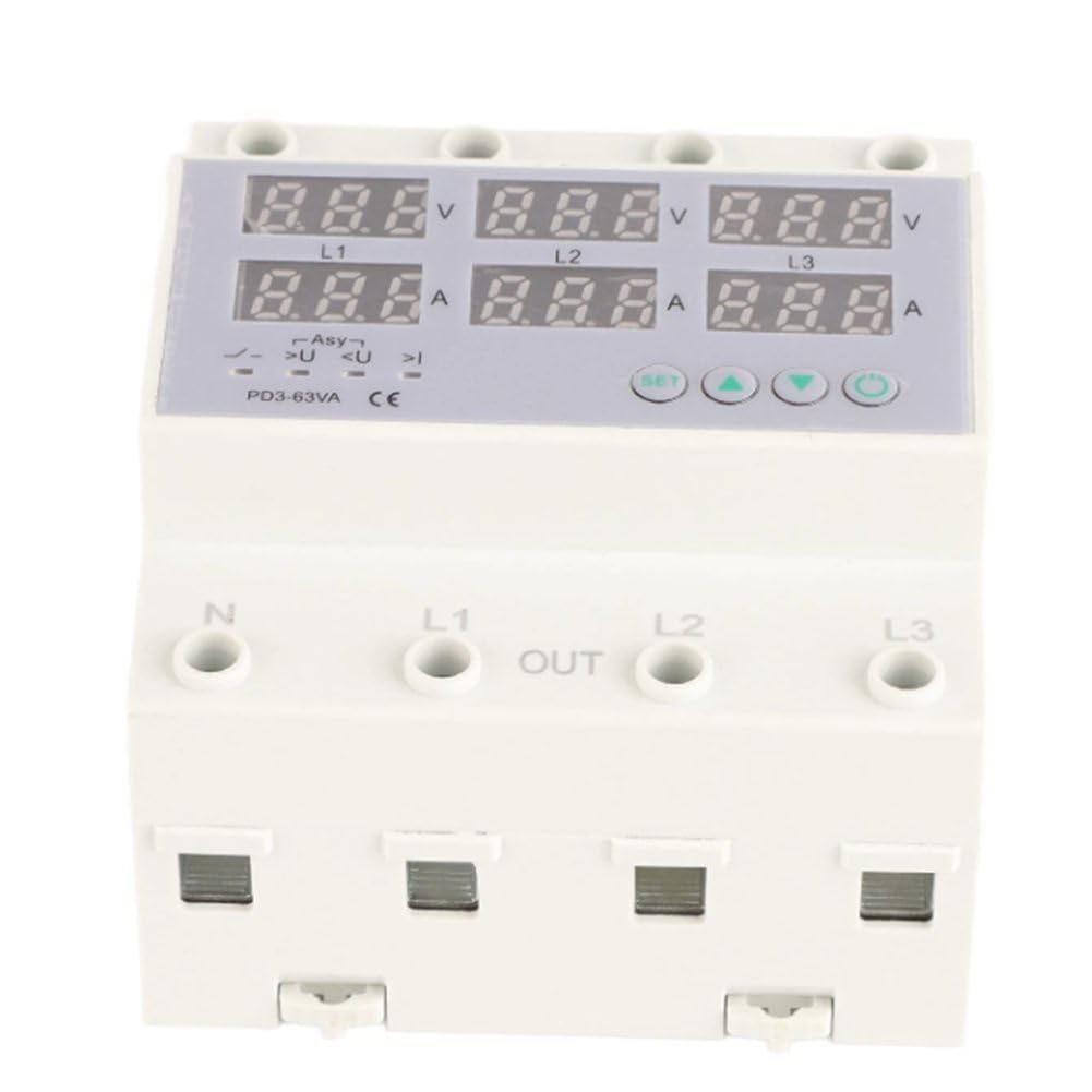 Ehwisbe 3 Phase Din Rail Voltmeter Ammeter Automatic Overvoltage Overcurrent Protector Ac 390‑500V