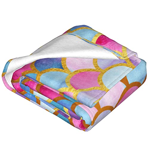Colourful Mermaid Scale Throw Blanket Flannel Blanket Super Soft Cozy Blankets Perfect For Living Room Couch Sofa Decorative(Kids) #TOP3