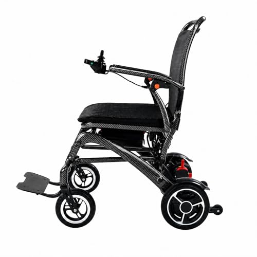 Image of 25 lbs Carbon Fiber Electric Wheelchair with Remote & Rear Controls for Adults, 29-Mile Range with Dual Batteries, Stable Front-Folding Lightweight Power Chair, Airline Approved Travel Chair, Black
