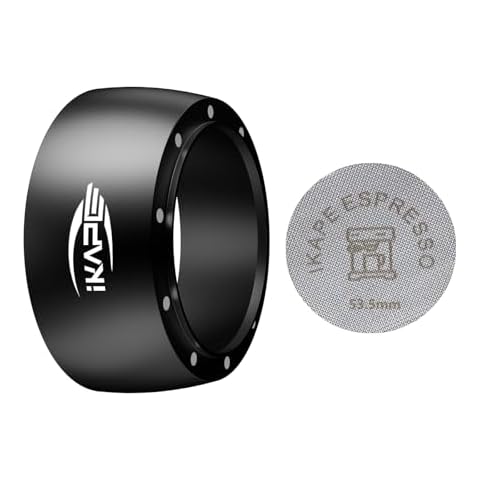 IKAPE Magnetic Dosing Funnel Set, 53MM Espresso Dosing Ring & Puck Screen Kit Compatible with Breville 54MM Bottomless Portafilter - with 8 Small Magnet (Black) Cover
