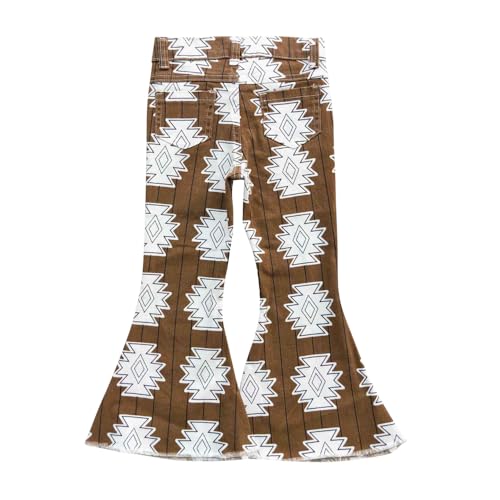 Todder Western Brown Geometry Girl Jeans Bell Bottom Pants2