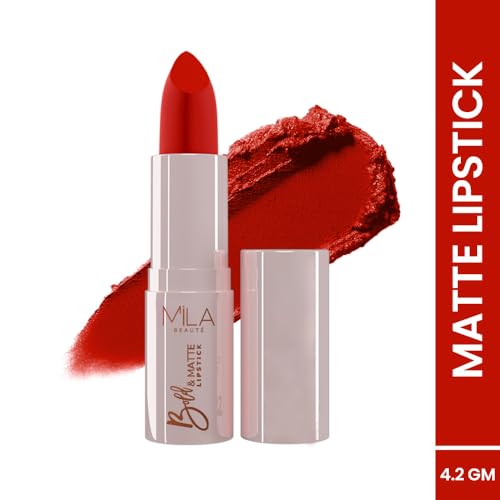 Image of Mila Beaute Bold & Matte Long-Lasting Lipstick | Highly Pigmented Soft Matte Finish | Lightweight & Hydrating with Jojoba Oil | Shade - (Red Carpet 4.2g) (Pack of 2)