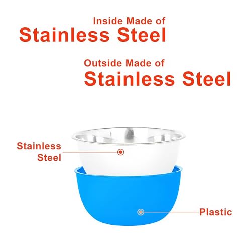 Image of Microwave Safe Stainless Steel Food Storage Container with Lid | Euro Mixing Bowl Set for Kitchen | 500ml, 800ml, 1250ml, 2000 ml | Pack of 4 (Blue Plain 4)