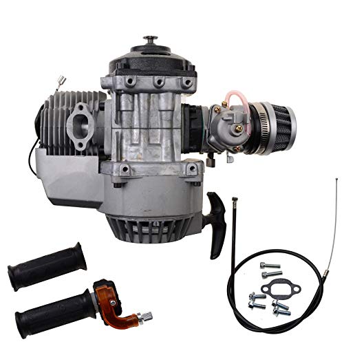 WOOSTAR 44mm Big Bore Cilindro con Tirador de Arranque con Carburador con Filtros de Aire Motor Kit Reemplazo para 2 Tiempos 43cc 47cc 49cc 52cc Mini Pocket Bike Gas Ciclomotor Scooter Plata